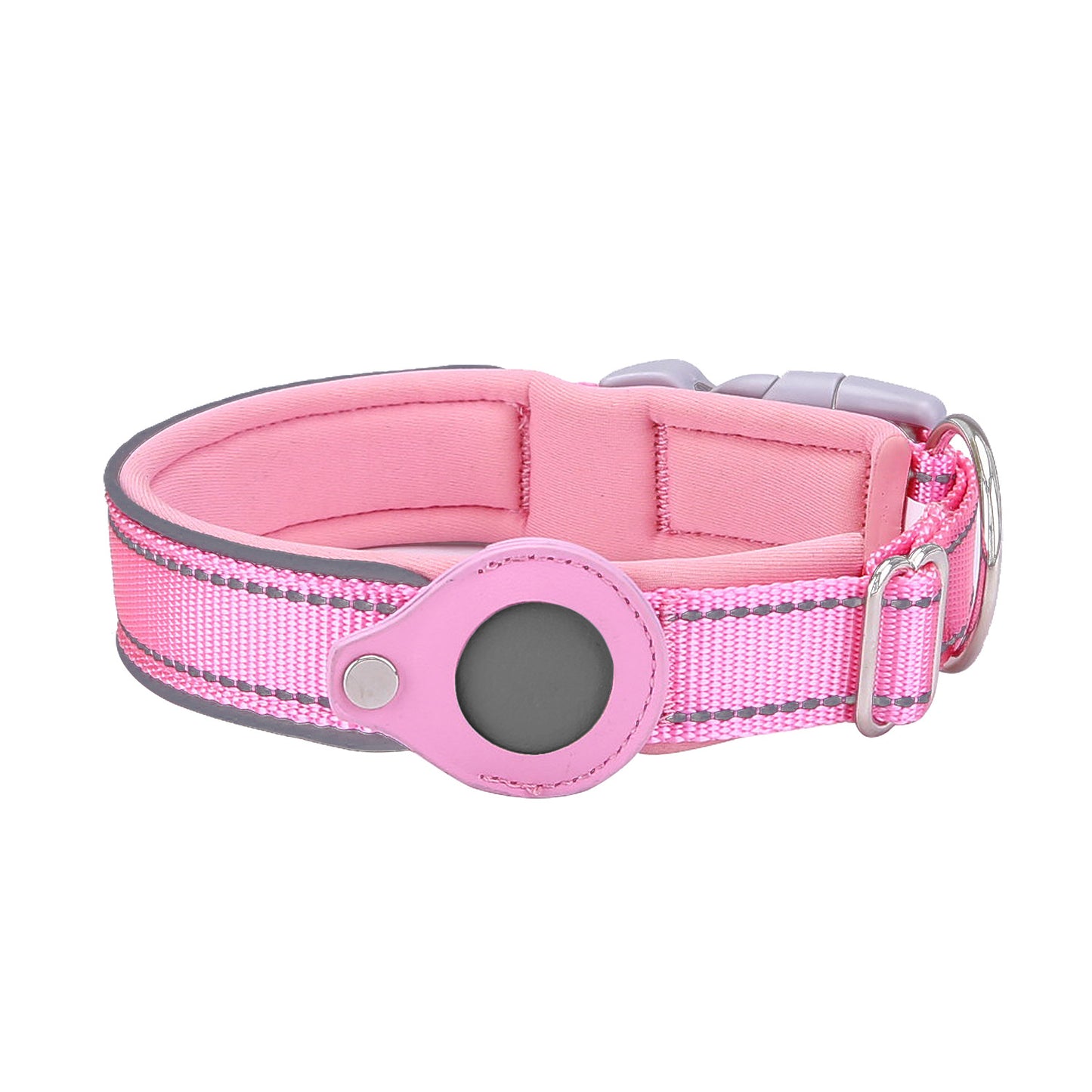 S Pink Secure Nylon Dog Collar with Built-in Apple AirTag (not included) Holder Case - Pet Tracker Accessory