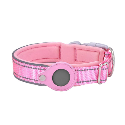 XL Pink Secure Nylon Dog Collar with Built-in Apple AirTag (not included) Holder Case - Pet Tracker Accessory