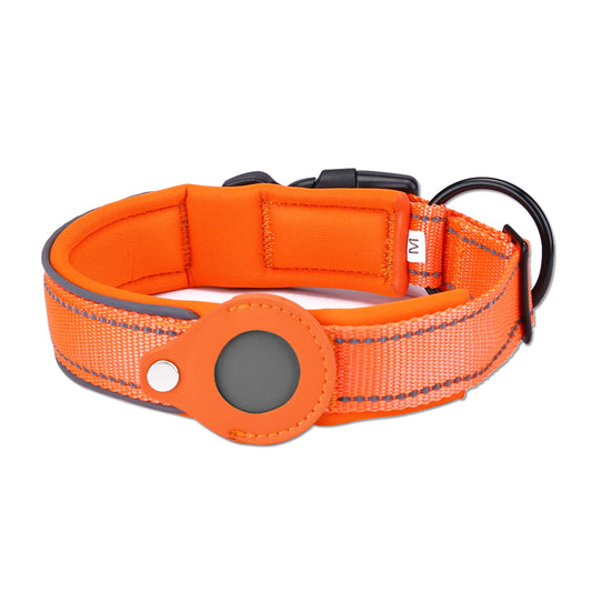 M Orange Secure Nylon Dog Collar with Built-in Apple AirTag (not included) Holder Case - Pet Tracker Accessory