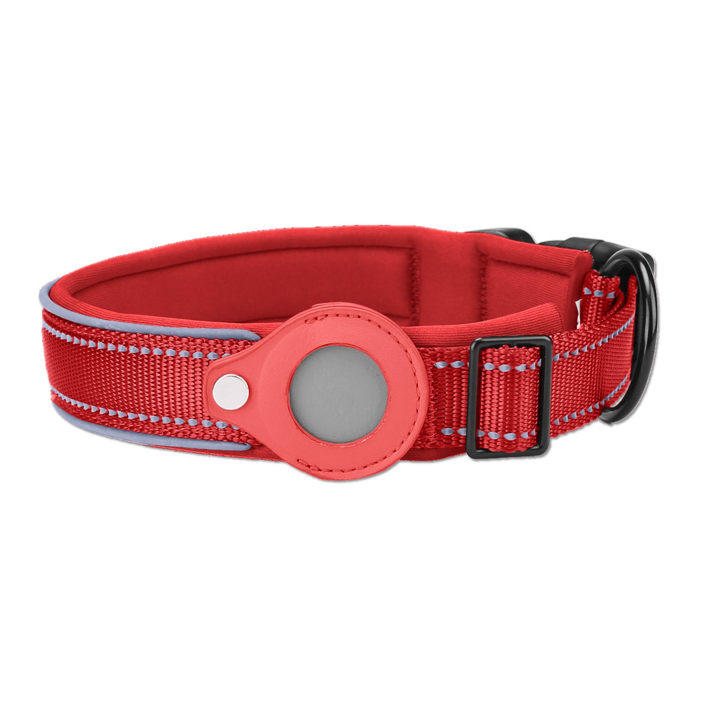 S Red Secure Nylon Dog Collar with Built-in Apple AirTag (not included) Holder Case - Pet Tracker Accessory