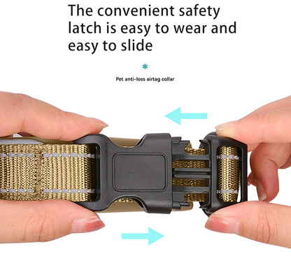 XL Khaki Secure Nylon Dog Collar with Built-in Apple AirTag (not included) Holder Case - Pet Tracker Accessory