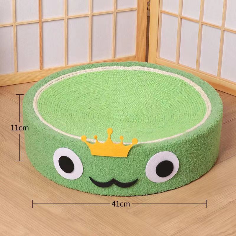 Cute Green Fabric Frog Cat Scratching Post and Lounger - 41cm Cat Scratch Proof Basin