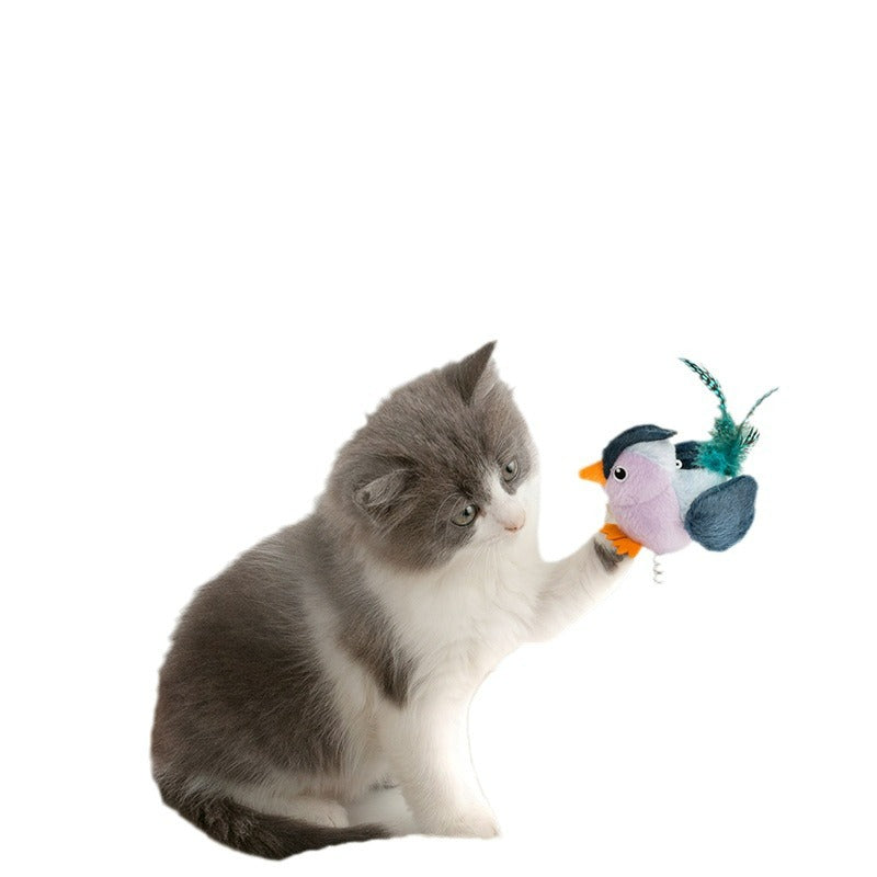 Interactive Plush Cat Toy - Lifelike Bird with Chirping Sounds and Feathers,Purple Gray