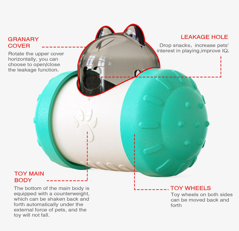 Pet Tumbler Treat Dispenser Ball,Interactive Feeding Toy for Dogs and Cats(Black and white)