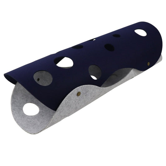 DIY Felt Cat Tunnel - Foldable Egg Roll-Shaped Pet Toy with Multiple Holes(Gray + Navy Blue)