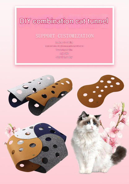 DIY Felt Cat Tunnel - Foldable Egg Roll-Shaped Pet Toy with Multiple Holes(Dark Gray + Orange)