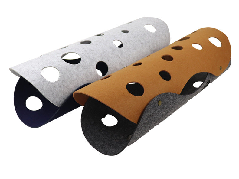 DIY Felt Cat Tunnel - Foldable Egg Roll-Shaped Pet Toy with Multiple Holes(Dark Gray + Orange)