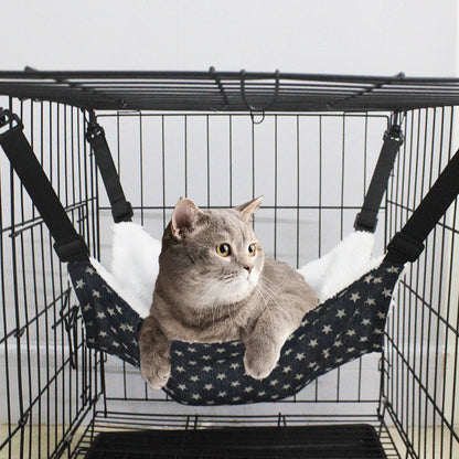 Cat Cage Hammock - Adjustable Double-Sided Pet Swing Bed with Hooks(Gray star)