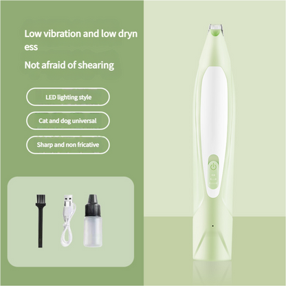 Electric Pet Hair Clipper with Type-C Charging, LED Light, and Grooming Accessories(green)