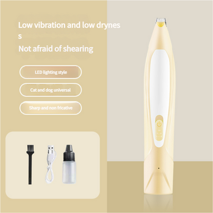 Electric Pet Hair Clipper with Type-C Charging, LED Light, and Grooming Accessories(yellow)