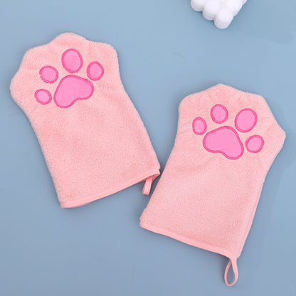 Adorable Pet Paw Grooming & Drying Mitt - Super Absorbent Fleece Material(pink)