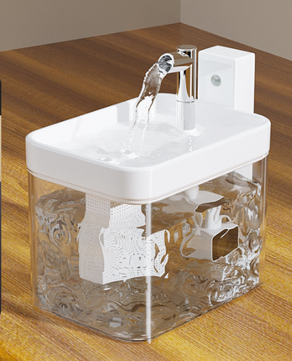 White Wireless Sensor Pet Water Fountain - 1.5L Automatic Filtered Dispenser