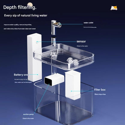 Matte White Wireless Sensor Pet Water Fountain - 1.5L Automatic Filtered Dispenser