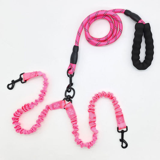 Pink Pet Double-Ended Rope + 1.5M Leash - Easy to walk two dogs, tangle-free design