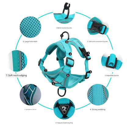 Blue Reflective Mesh Dog Harness and Leash Set - Adjustable No-Pull Vest - M