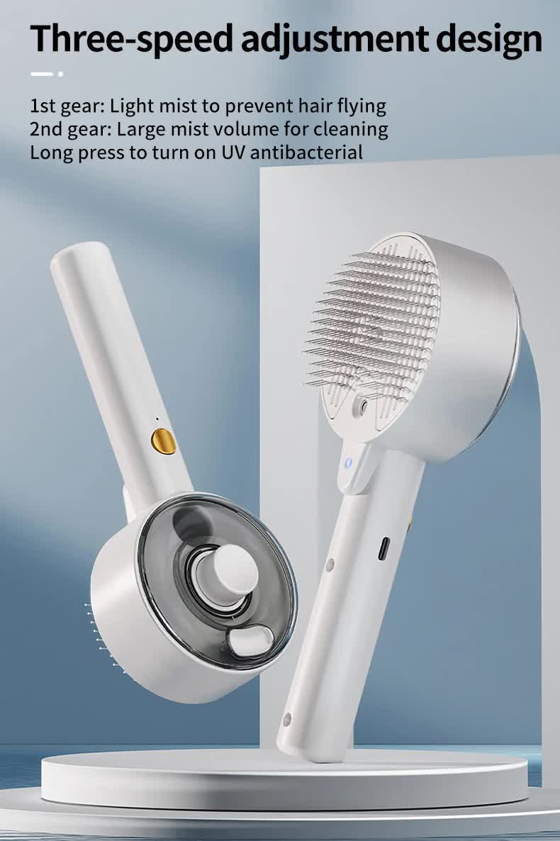 Pink Rechargeable Pet Grooming Brush with UVC Sterilizer & Mist Spray