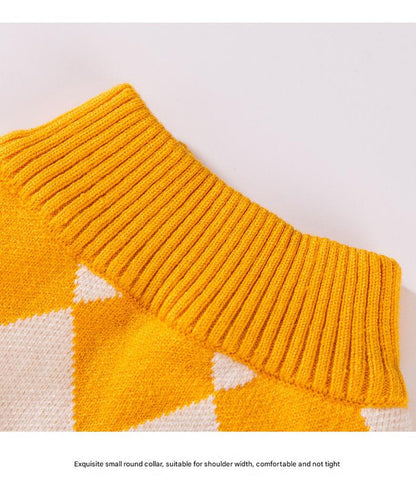 Classic Argyle Dog Sweater - Yellow & White Knit for Corgis & Medium Breeds (Size : S)