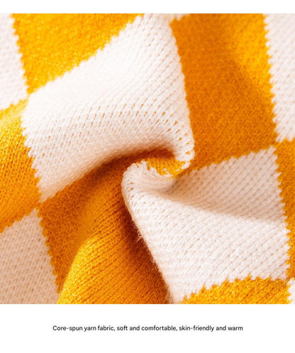 Classic Argyle Dog Sweater - Yellow & White Knit for Corgis & Medium Breeds (Size : M)