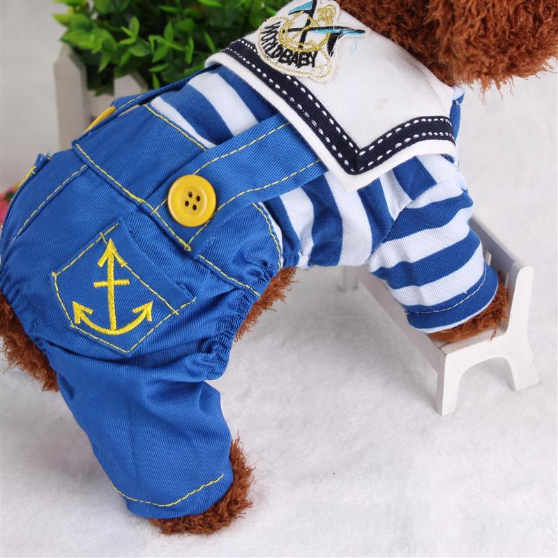 Blue Cute Sailor Dog Outfit - Striped Shirt & Anchor Overalls for Small Dogs (Size : M )