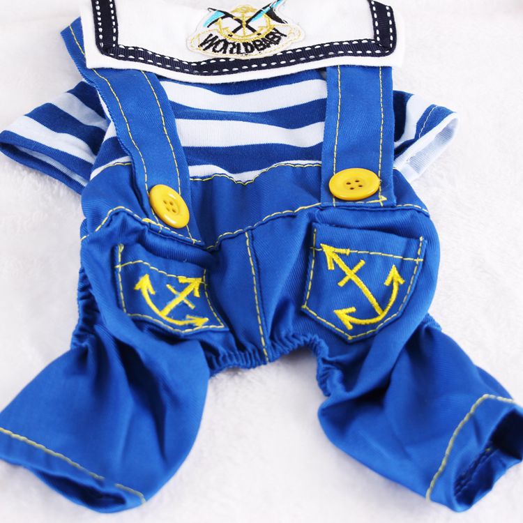 Blue Cute Sailor Dog Outfit - Striped Shirt & Anchor Overalls for Small Dogs (Size : M )