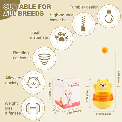 Yellow 3-in-1 Interactive Cat Toy - Tumbler, Treat Dispenser, Track & Teaser Ball