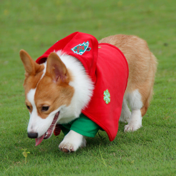 Christmas Dog Costume - Festive Hooded Cape & Green Jumpsuit Outfit (Size : M)