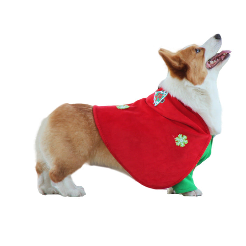 Christmas Dog Costume - Festive Hooded Cape & Green Jumpsuit Outfit (Size : M)