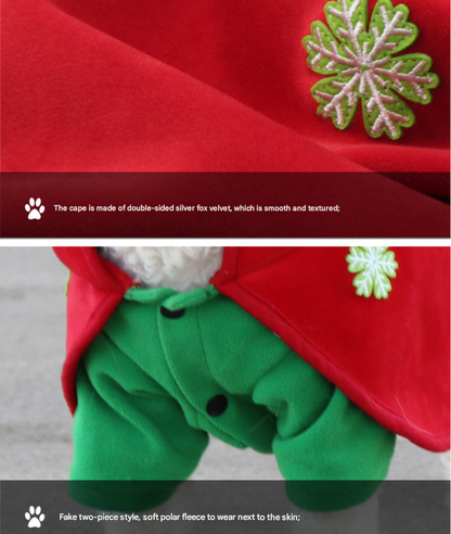 Christmas Dog Costume - Festive Hooded Cape & Green Jumpsuit Outfit (Size : M)
