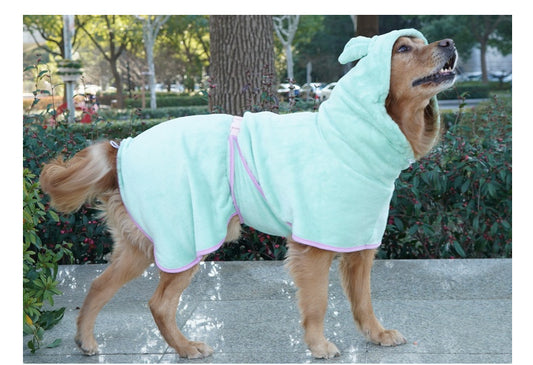 Green Hooded Dog Bathrobe - Super Absorbent, Adjustable Fit, Cozy Pet Towel (Size : S)