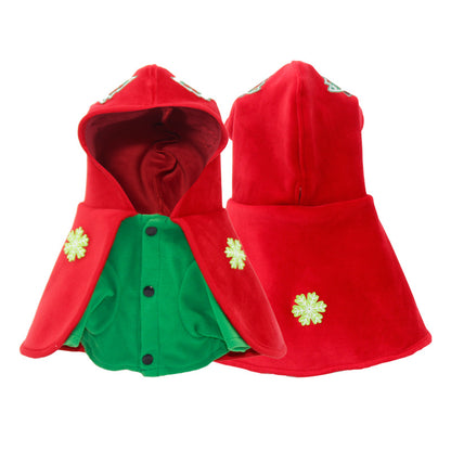 Christmas Dog Costume - Festive Hooded Cape & Green Jumpsuit Outfit (Size : 4XL)