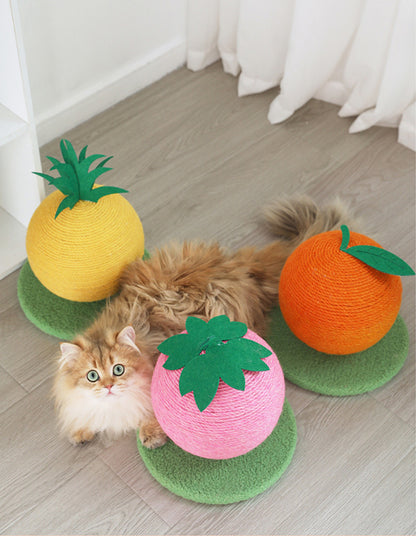 Orange Orange And Green Base Fun Fruit Shaped Sisal Cat Scratcher Ball - Durable Scratching Toy with Stable Base