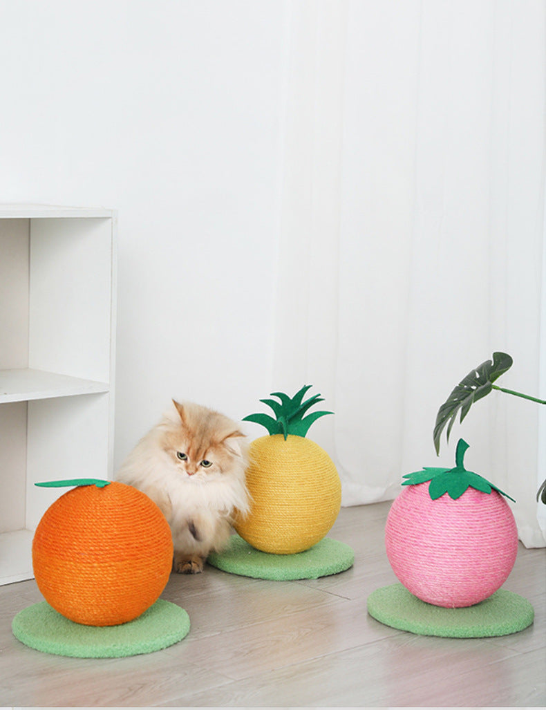 Yellow Pineapple And Green Base Fun Fruit Shaped Sisal Cat Scratcher Ball - Durable Scratching Toy with Stable Base