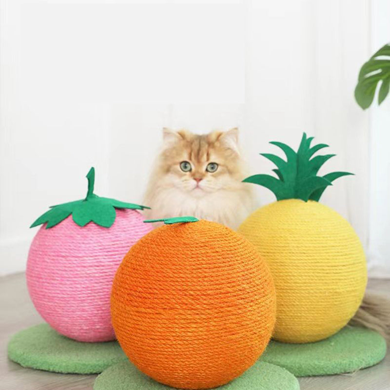Yellow Pineapple And Green Base Fun Fruit Shaped Sisal Cat Scratcher Ball - Durable Scratching Toy with Stable Base