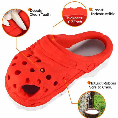Size S Red Tough Slipper Dog Chew Toy - Natural Rubber Treat Dispenser & Teeth Cleaner for Interactive Play & Boredom Relief