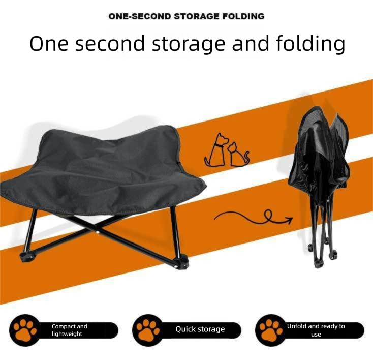 Black Elevated Comfort Pet Bed - Portable & Foldable Dog Cat Cot - Durable 600D Oxford Fabric, Washable Cover, All Seasons