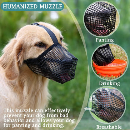 2 Pcs Size L Black Breathable Mesh Dog Muzzle - Anti-Barking, Biting & Chewing - Adjustable & Comfortable Nylon Muzzle for Dogs