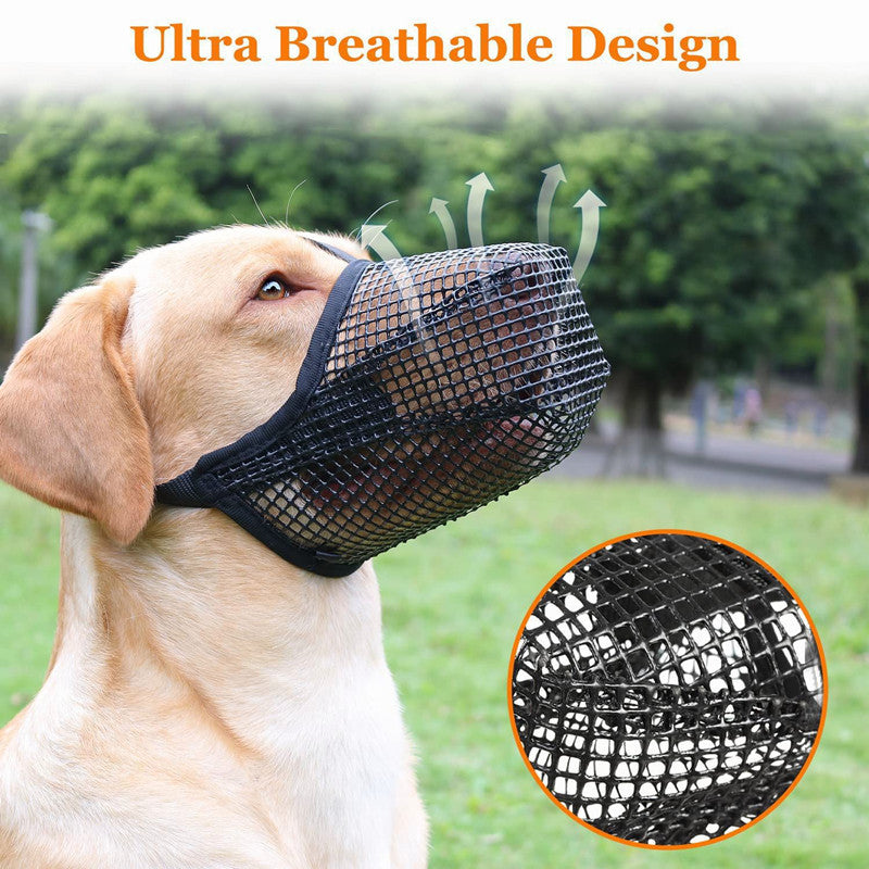 2 Pcs Size XL Grey Breathable Mesh Dog Muzzle - Anti-Barking, Biting & Chewing - Adjustable & Comfortable Nylon Muzzle for Dogs