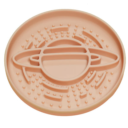 Apricot Silicone Planet Slow Feeder Dog Bowl - 2-in-1 Anti-Choke Lick Mat for Healthy Eating & Fun