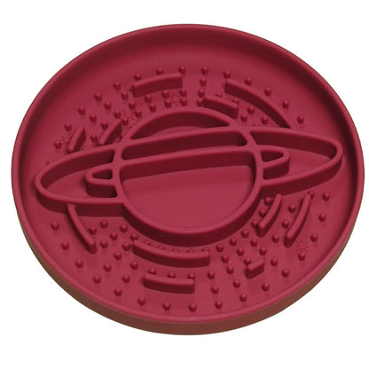 Red Silicone Planet Slow Feeder Dog Bowl - 2-in-1 Anti-Choke Lick Mat for Healthy Eating & Fun