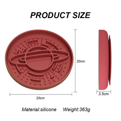 Red Silicone Planet Slow Feeder Dog Bowl - 2-in-1 Anti-Choke Lick Mat for Healthy Eating & Fun