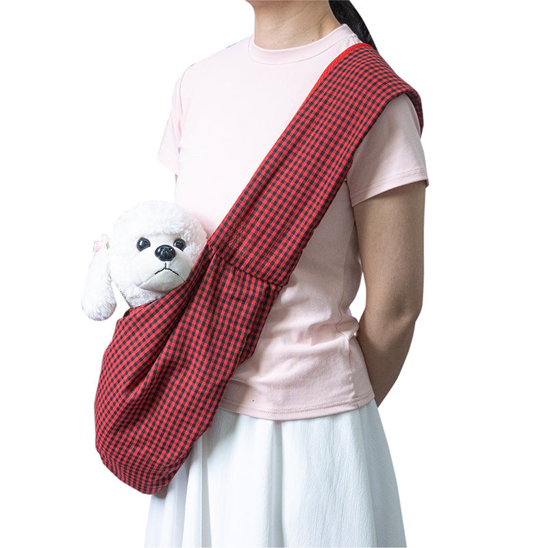Black and Red Checkered Comfortable Pet Sling Carrier for Small Dogs & Cats - Breathable Cotton Checkered Bag, Hands-Free, Safety Features