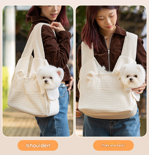 Beige Soft Quilted Pet Carrier Backpack - Front Pack for Small Dogs & Cats (Up to 6kg) | Secure X-Straps, Breathable Design