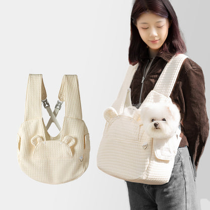 Beige Soft Quilted Pet Carrier Backpack - Front Pack for Small Dogs & Cats (Up to 6kg) | Secure X-Straps, Breathable Design
