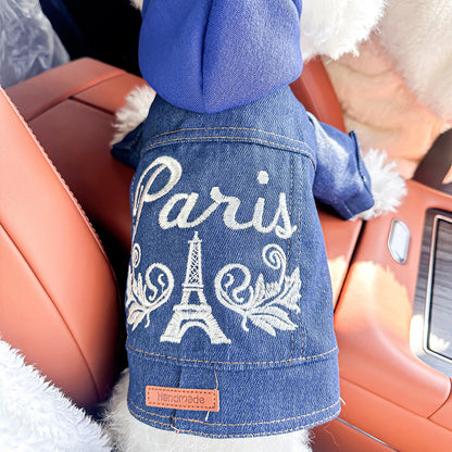 XS-Approximately 2kg Paris Denim Vest Jacket for Dogs and Cats - Spring, Summer, and Autumn Wear