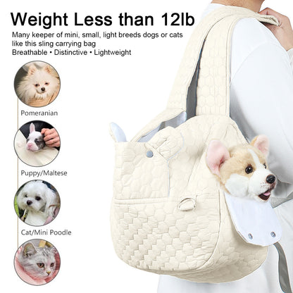 Beige Cozy Quilted Pet Carrier Backpack - Front Pack Sling for Cats & Small Dogs - Travel & Outdoor