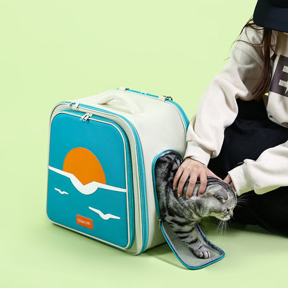 Expandable Pet Carrier Backpack for Cats & Small Dogs - Breathable Mesh, Multiple Entrances(Khaki)