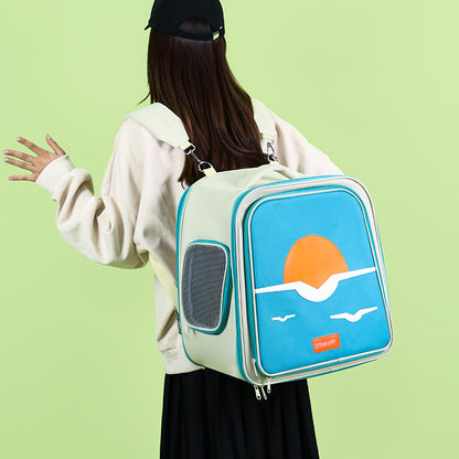 Expandable Pet Carrier Backpack for Cats & Small Dogs - Breathable Mesh, Multiple Entrances(Khaki)