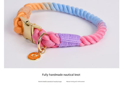 Handmade Gradient Rope Dog Collar & Leash Set - Colorful Braided Cotton (Light green - Size M)