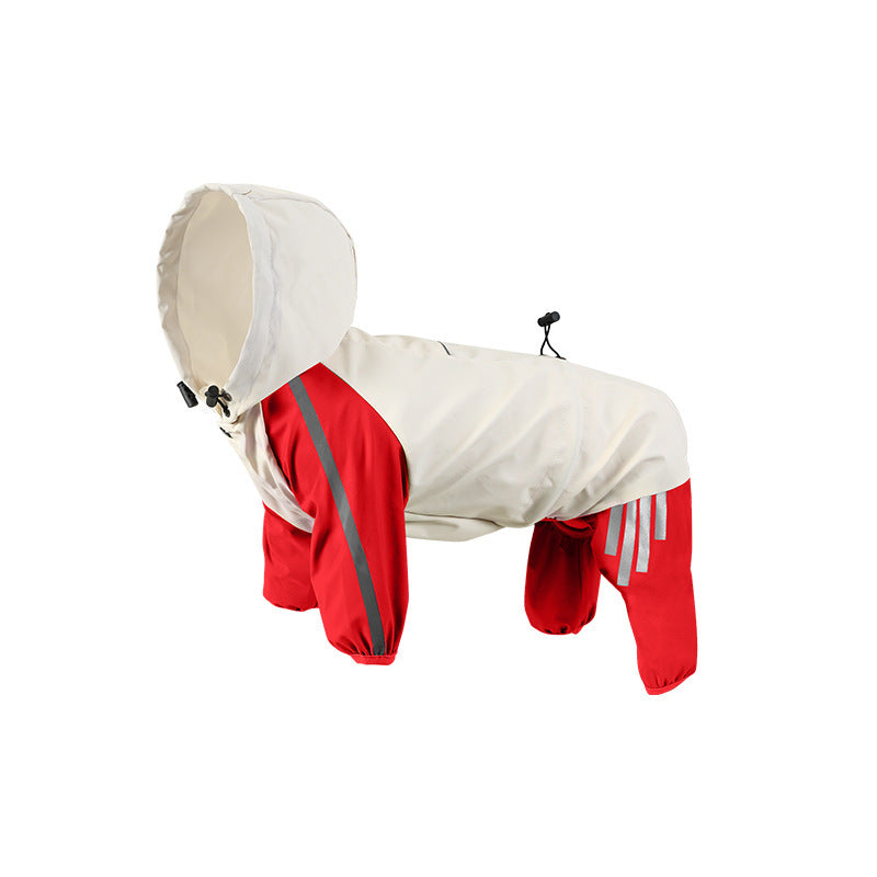Colorblock (Beige red) Dog Raincoat - Waterproof with Hood and Reflective Strips (Size L)