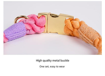 Handmade Rope Dog Collar and Leash Set - Colorful Woven Cotton Cotton (Purple - Size M)